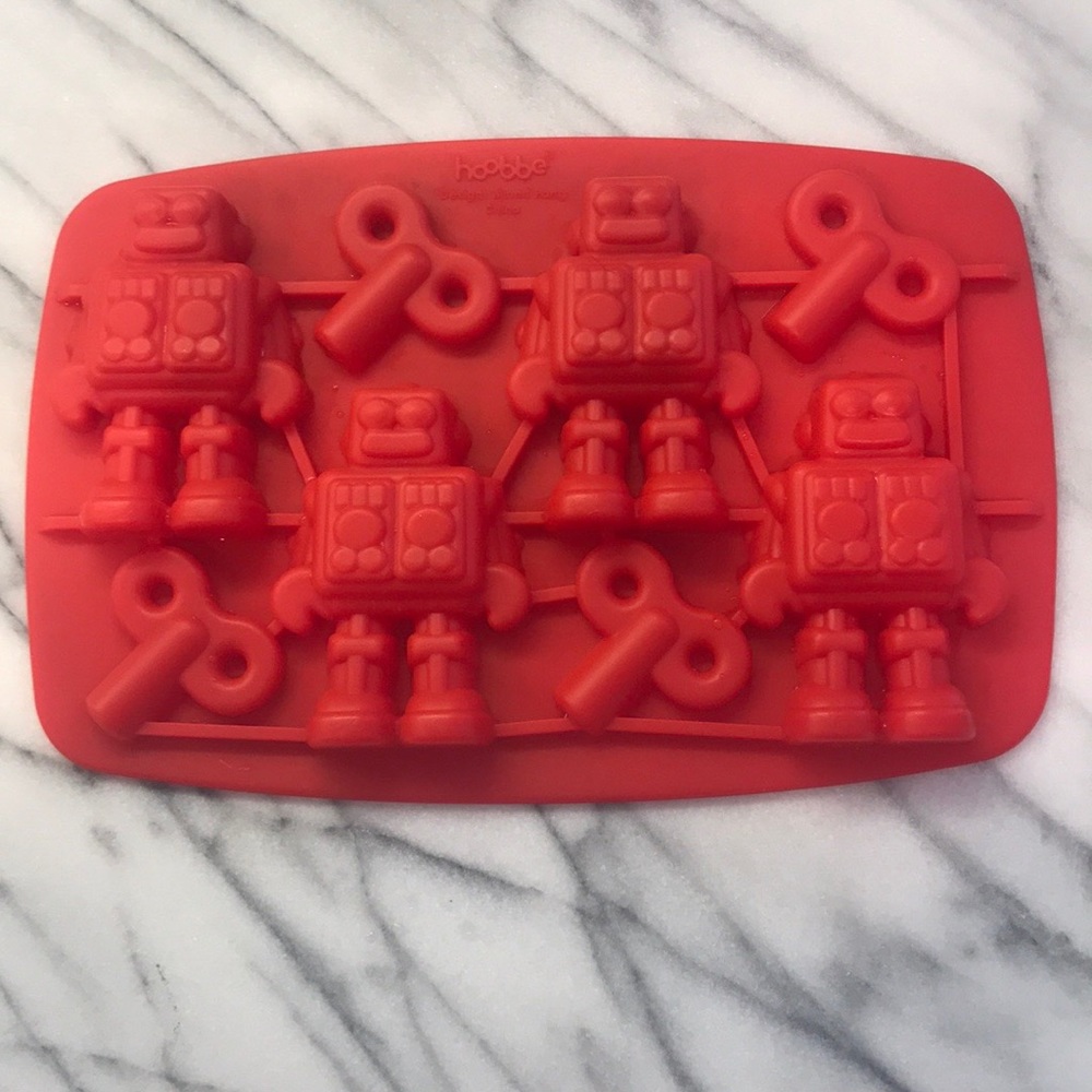Red, silicone chill bot mold by Fred